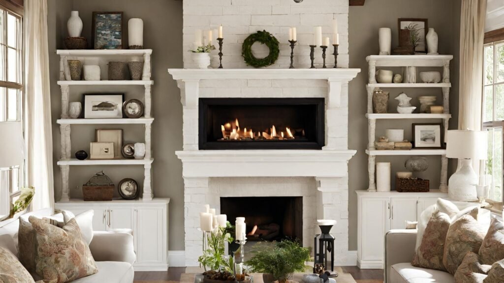 Image of living room with fireplace and Furnitures