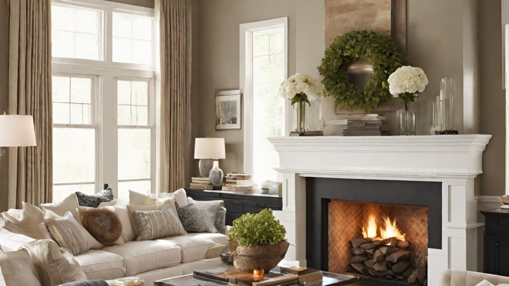 Image of living room with fireplace and sofas