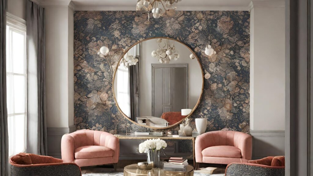 Design drawing room with circular mirror