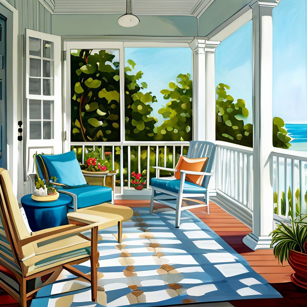 image an indoor porch resplendent in coastal blues and breezy whites could be the perfect contrast.