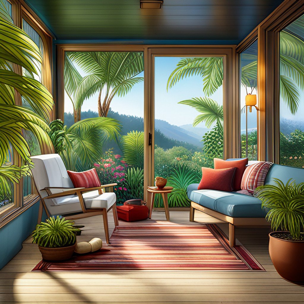 image indoor porch Aesthetic elements like plants, artwork, and textiles are where you can really get creative