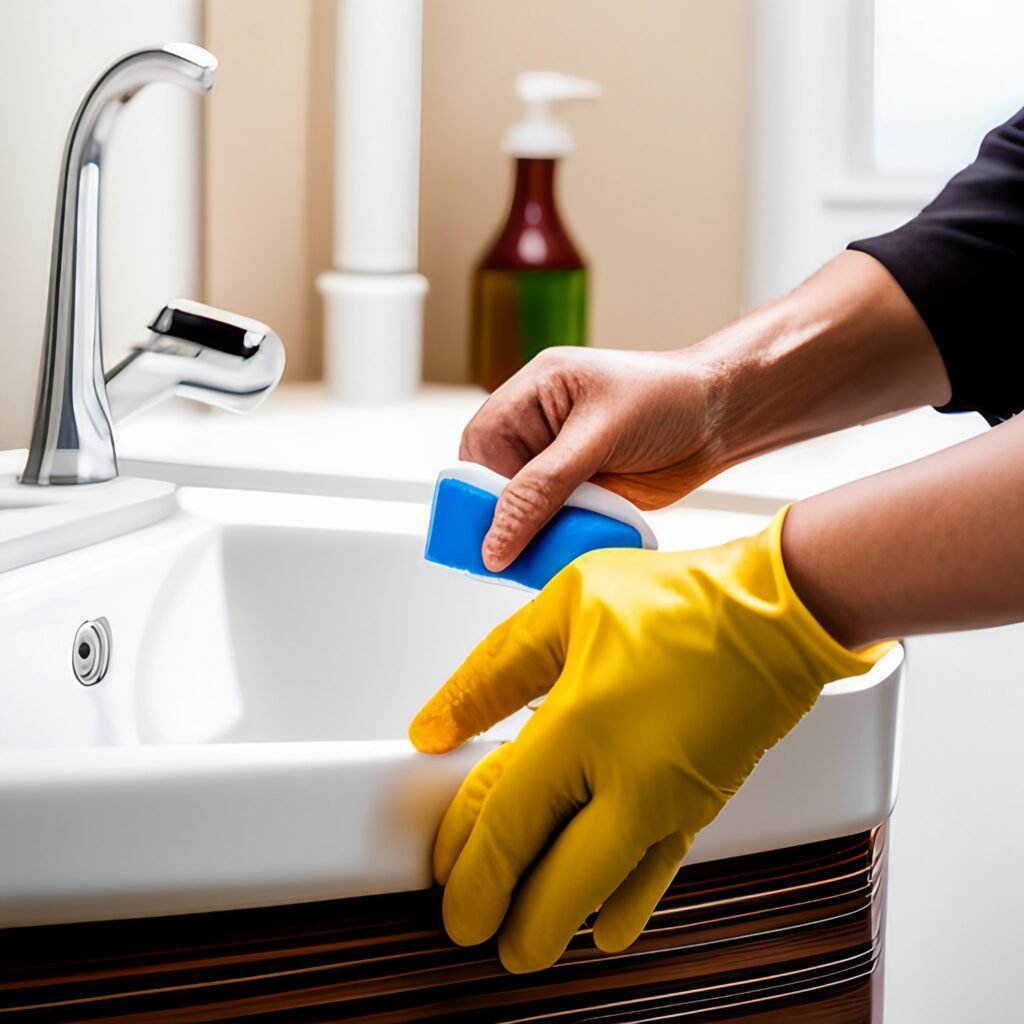 image of removing red rust stains in sink a soft cloth or non-abrasive sponge.