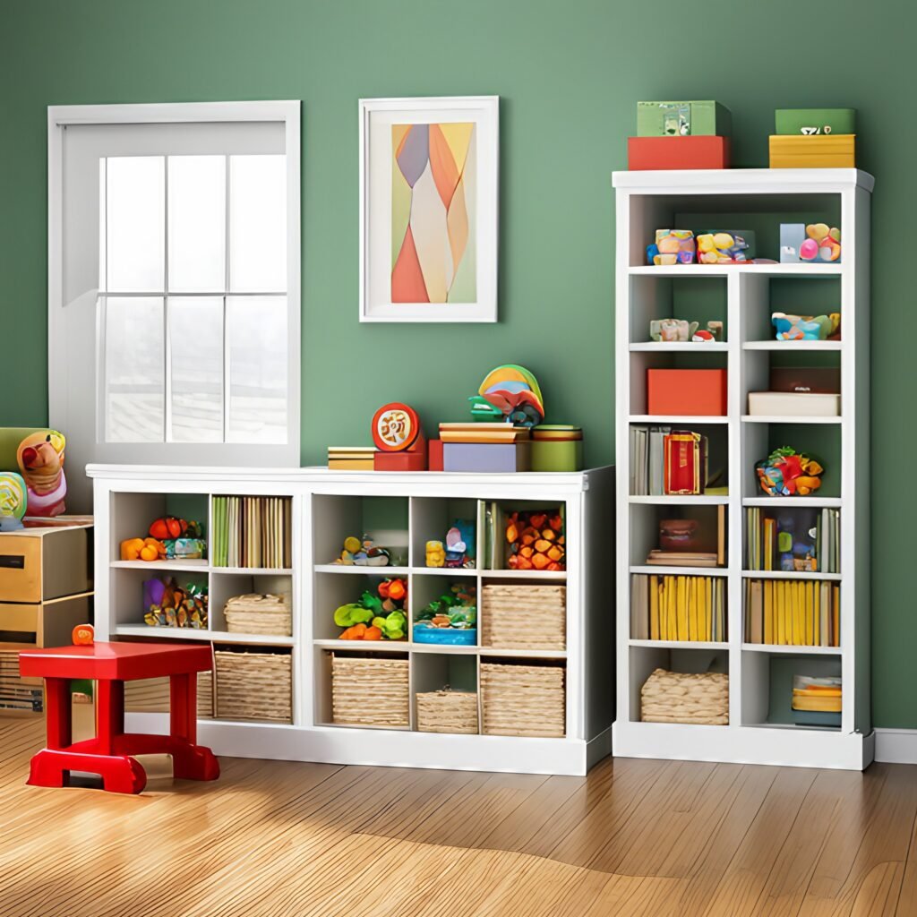 Image of open shelves and baskets for organizing kids toys