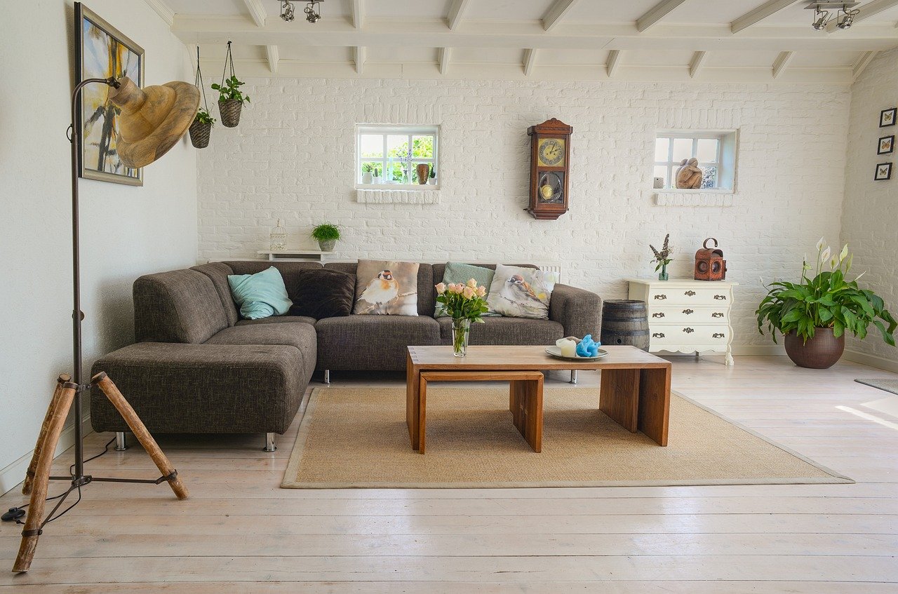 Home relaxation space with sofa set, artwork on wall