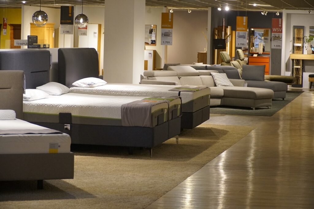 Furniture store with couples of beds