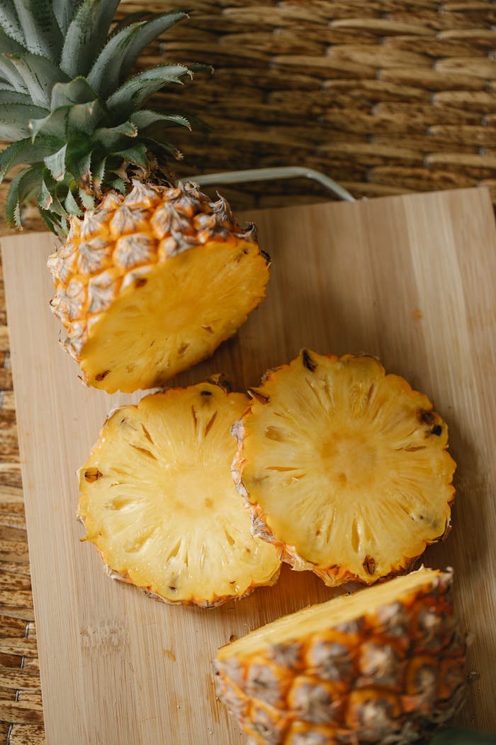 pineapple cut into cubes or rings