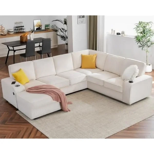 white color orange cushion U Shape Sectional Couch