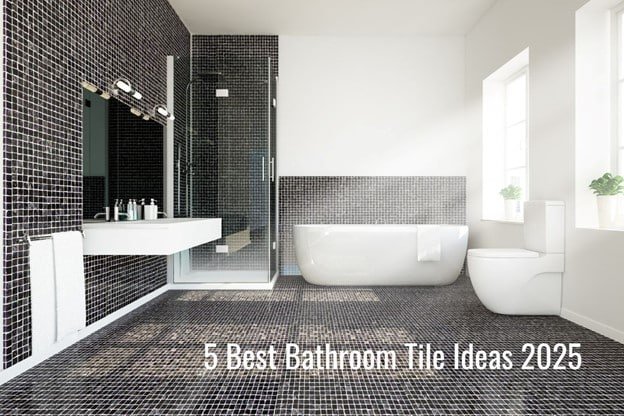 a bathroom with tile and a sink, shower tab, mirror representing best bathroom tile designs