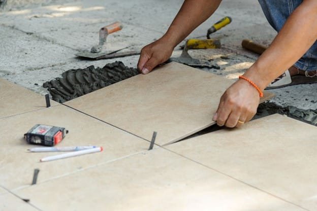 bathroom tile block is putting right place by using cement